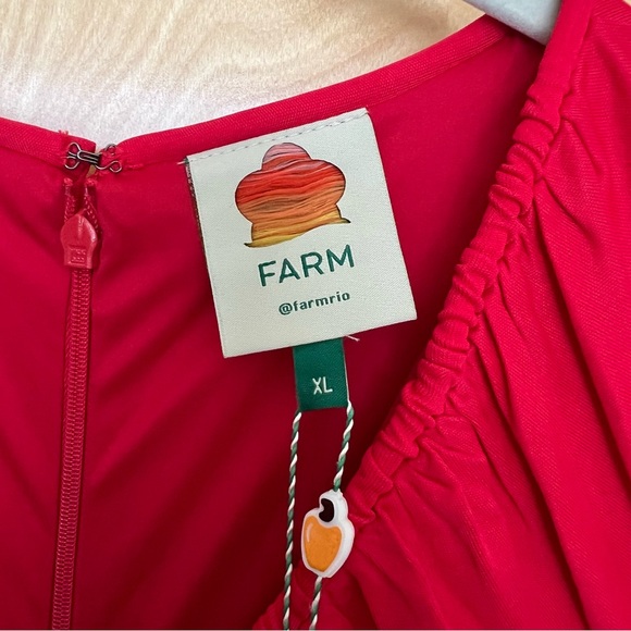 NWOT Farm Rio V Neckline Ruched Red Maxi Dress Long Sleeves Size XL - Picture 7 of 8